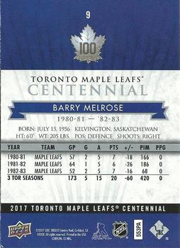 2017 Upper Deck Toronto Maple Leafs Centennial #9 Barry Melrose Back