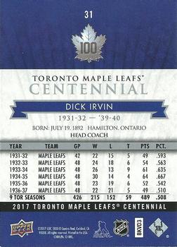 2017 Upper Deck Toronto Maple Leafs Centennial #31 Dick Irvin Back