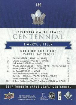 2017 Upper Deck Toronto Maple Leafs Centennial #139 Darryl Sittler Back
