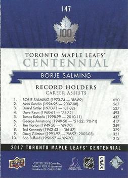 2017 Upper Deck Toronto Maple Leafs Centennial #147 Borje Salming Back