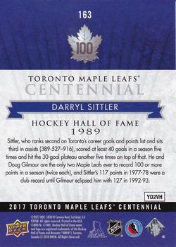2017 Upper Deck Toronto Maple Leafs Centennial #163 Darryl Sittler Back