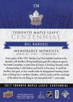 2017 Upper Deck Toronto Maple Leafs Centennial #174 Bill Barilko Back