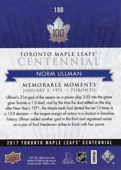 2017 Upper Deck Toronto Maple Leafs Centennial #180 Norm Ullman Back