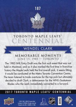 2017 Upper Deck Toronto Maple Leafs Centennial #187 Wendel Clark Back