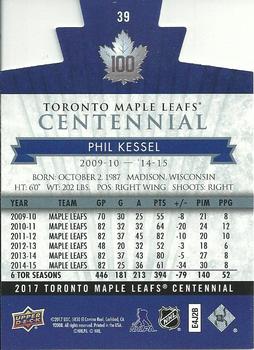 2017 Upper Deck Toronto Maple Leafs Centennial - Blue Die Cut #39 Phil Kessel Back