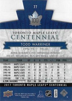 2017 Upper Deck Toronto Maple Leafs Centennial - Blue Die Cut #77 Todd Warriner Back