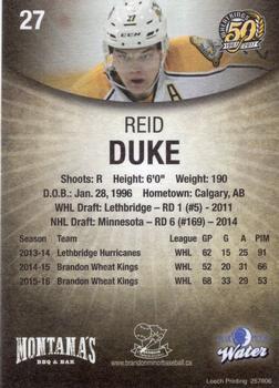 2016-17 Brandon Wheat Kings (WHL) #19 Reid Duke Back