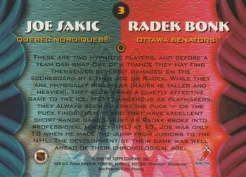 1994-95 Finest - Bowman's Best Refractors Duals #3 Joe Sakic / Radek Bonk Back