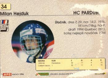 1994-95 APS Extraliga (Czech) #34 Milan Hejduk Back