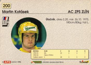 1994-95 APS Extraliga (Czech) #200 Martin Kotasek Back