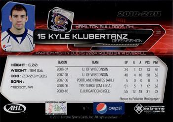 2010-11 Extreme Hamilton Bulldogs AHL #9 Kyle Klubertanz Back