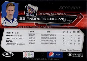 2010-11 Extreme Hamilton Bulldogs AHL #12 Andreas Engqvist Back