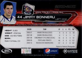 2010-11 Extreme Hamilton Bulldogs AHL #20 Jimmy Bonneau Back