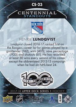 2017-18 Upper Deck - Centennial Standouts #CS-23 Henrik Lundqvist Back