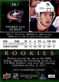 2017-18 Upper Deck - Parkhurst Rookies Previews #PR-7 Pierre-Luc Dubois Back
