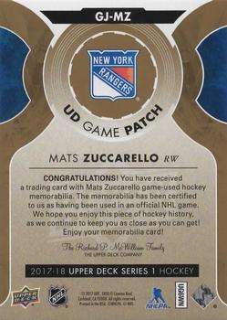 2017-18 Upper Deck - UD Game Jersey Patches #GJ-MZ Mats Zuccarello Back
