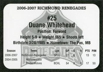 2006-07 Graffiti's Ink Gallery Richmond Renegades (SPHL) #16 Duane Whitehead Back
