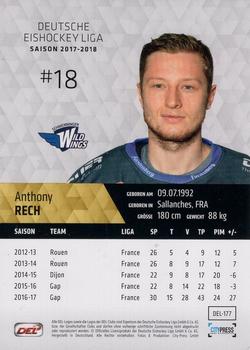 2017-18 Playercards (DEL) #DEL-177 Anthony Rech Back