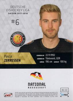 2017-18 Playercards (DEL) #DEL-522 Pascal Zerressen Back