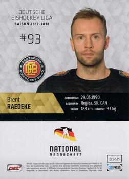 2017-18 Playercards (DEL) #DEL-535 Brent Raedeke Back