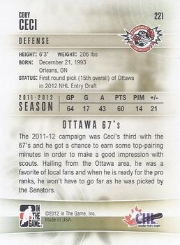 2011-12 In The Game Heroes & Prospects Update #221 Cody Ceci Back
