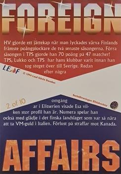 1994-95 Leaf Elit Set (Swedish) - Foreign Affairs #2 Esa Keskinen Back