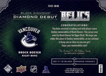 2017-18 Upper Deck Black Diamond - Diamond Debut Relics #DD-BB Brock Boeser Back