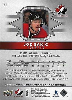 2017-18 Upper Deck Team Canada #86 Joe Sakic Back