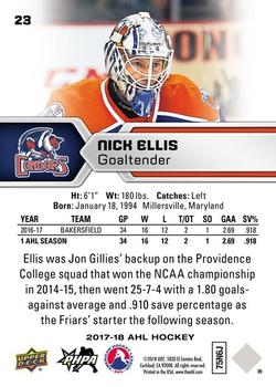 2017-18 Upper Deck AHL #23 Nick Ellis Back