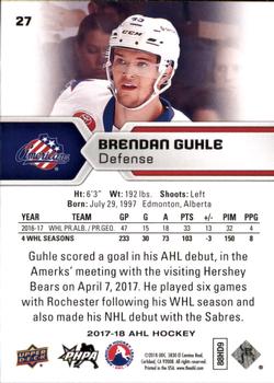 2017-18 Upper Deck AHL #27 Brendan Guhle Back