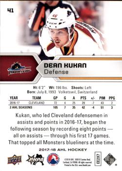 2017-18 Upper Deck AHL #41 Dean Kukan Back