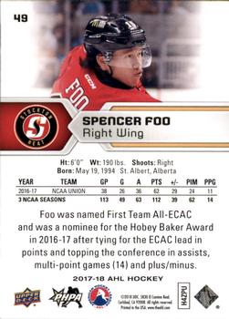 2017-18 Upper Deck AHL #49 Spencer Foo Back