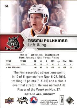 2017-18 Upper Deck AHL #51 Teemu Pulkkinen Back