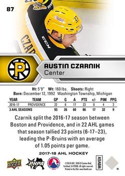 2017-18 Upper Deck AHL #87 Austin Czarnik Back
