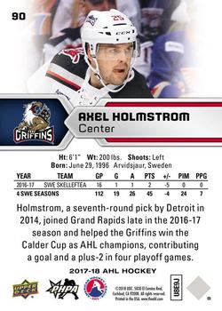 2017-18 Upper Deck AHL #90 Axel Holmstrom Back
