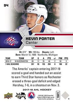 2017-18 Upper Deck AHL #94 Kevin Porter Back
