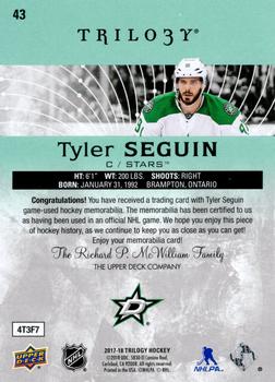 2017-18 Upper Deck Trilogy - Relics Jersey Green Foil #43 Tyler Seguin Back