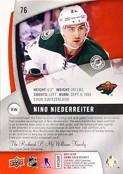 2017-18 SP Game Used - Red Autographed Jerseys #76 Nino Niederreiter Back