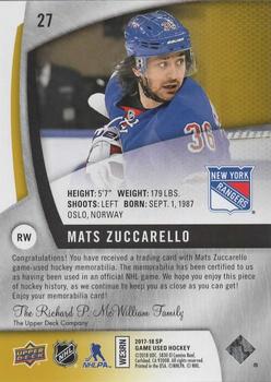 2017-18 SP Game Used - Gold Jerseys #27 Mats Zuccarello Back