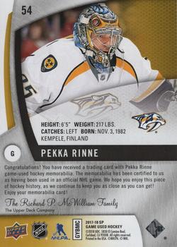 2017-18 SP Game Used - Gold Jerseys #54 Pekka Rinne Back
