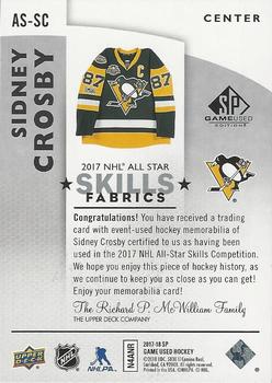 2017-18 SP Game Used - 2017 NHL All-Star Skills Fabrics #AS-SC Sidney Crosby Back
