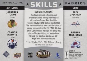 2017-18 SP Game Used - 2017 NHL All-Star Skills Fabrics Quad #AS4-STARS Jonathan Toews / Alex Ovechkin / Connor McDavid / Nathan MacKinnon Back