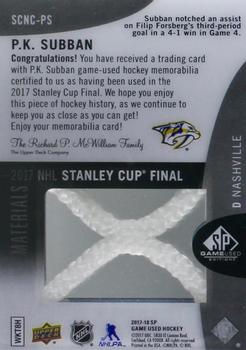 2017-18 SP Game Used - 2017 NHL Stanley Cup Finals Material Net Cord #SCNC-PS P.K. Subban Back