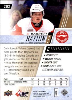 2017-18 Upper Deck CHL #292 Barrett Hayton Back