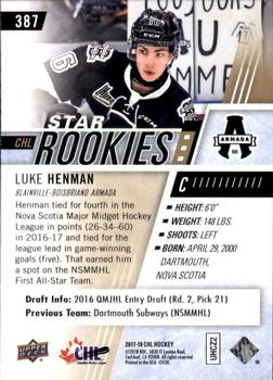 2017-18 Upper Deck CHL #387 Luke Henman Back