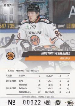 2017-18 Cardset Finland - Rookies (Series Two) #RC 363 Kristian Vesalainen Back