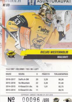 2017-18 Cardset Finland - Rookies (Series Two) #RC 373 Niclas Westerholm Back