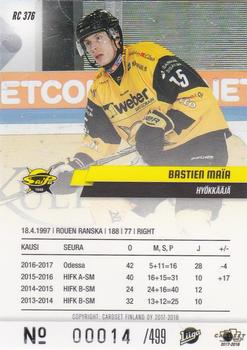 2017-18 Cardset Finland - Rookies (Series Two) #RC 376 Bastien Maia Back