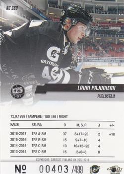 2017-18 Cardset Finland - Rookies (Series Two) #RC 380 Lauri Pajuniemi Back