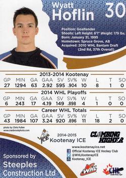 2014-15 Kootenay Ice (WHL) #NNO Wyatt Hoflin Back